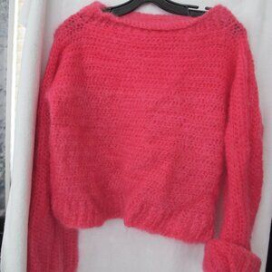 NEW Handmade Bright Pink Mohair Oversized Crop Sweater